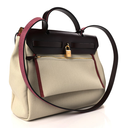 Hermes Military Toile Vache Hunter Herbag Zip Retourne 31 PM Beton Rouge Sellier 4 of 9