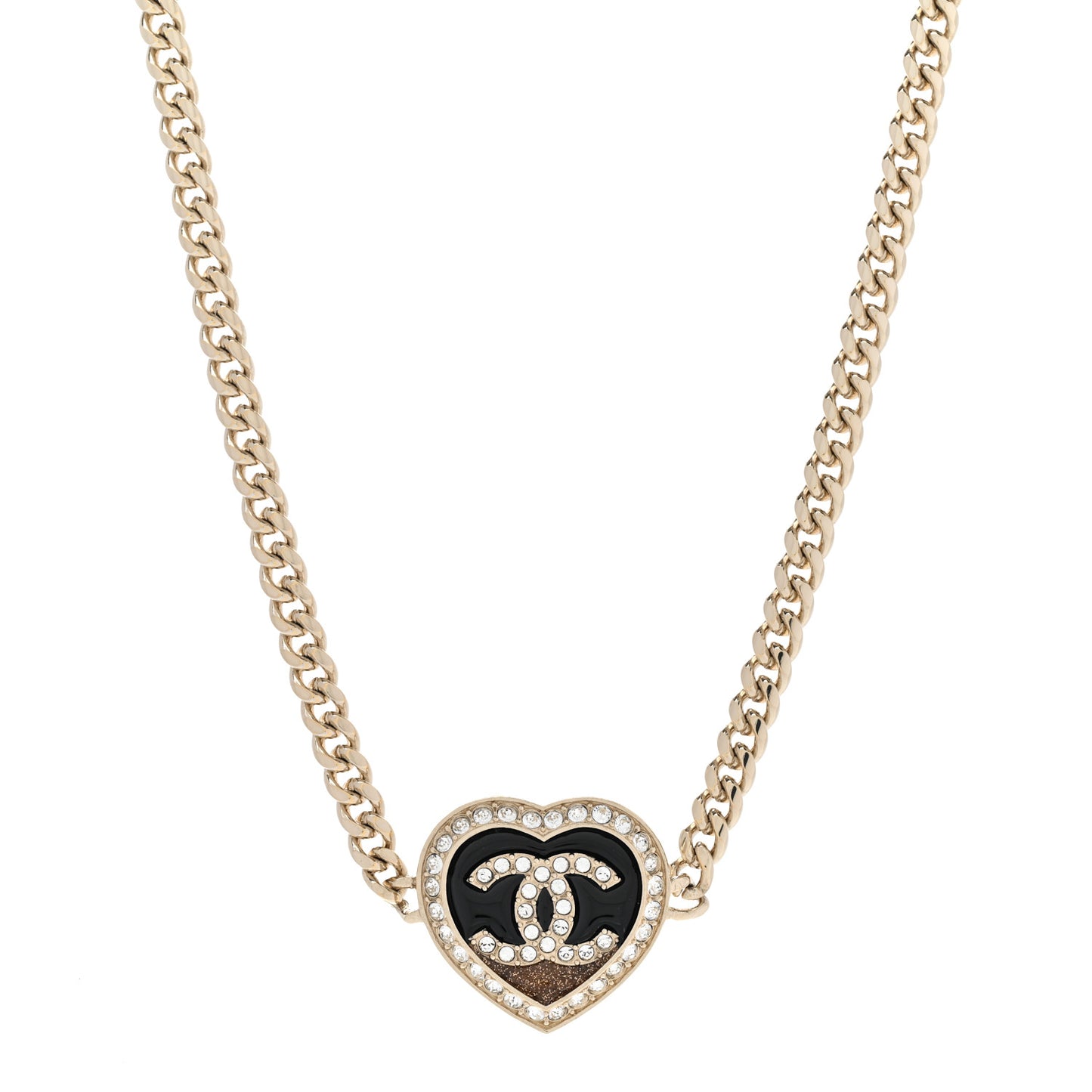 Resin Crystal Glitter CC Heart Choker Necklace Black Gold