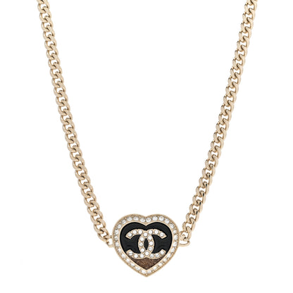 Chanel Resin Crystal Glitter CC Heart Choker Necklace Black Gold 1 of 7