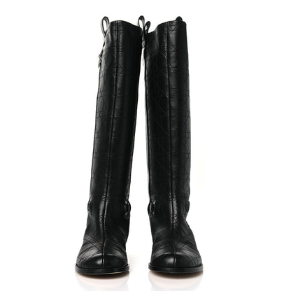 Christian Dior Lambskin Cannage Tall Flat Boots 37.5 Black 2 of 8