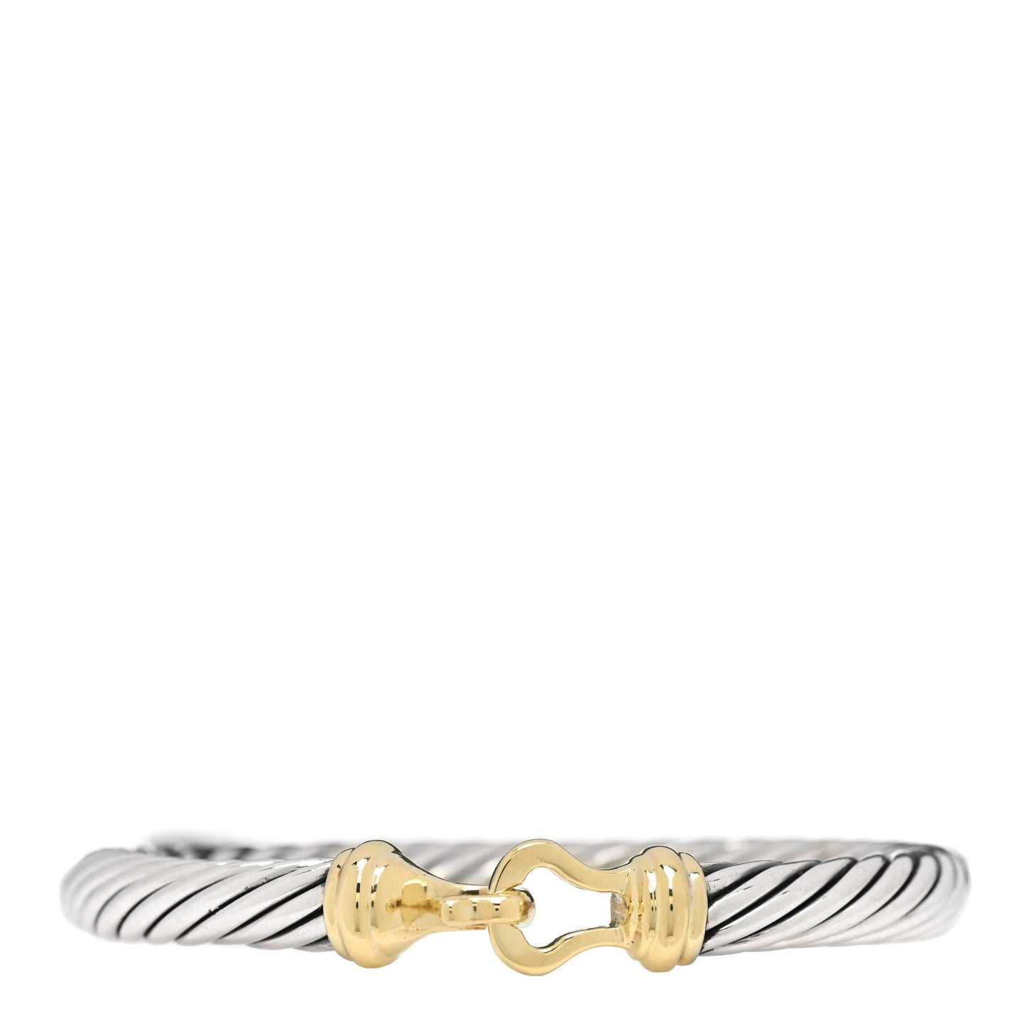 Sterling Silver 14K Yellow Gold 7mm Cable Classic Buckle Bracelet