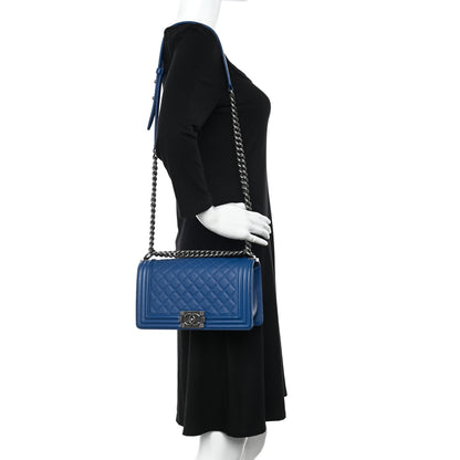 Chanel Caviar Quilted Medium Boy Flap Blue 2 of 12
