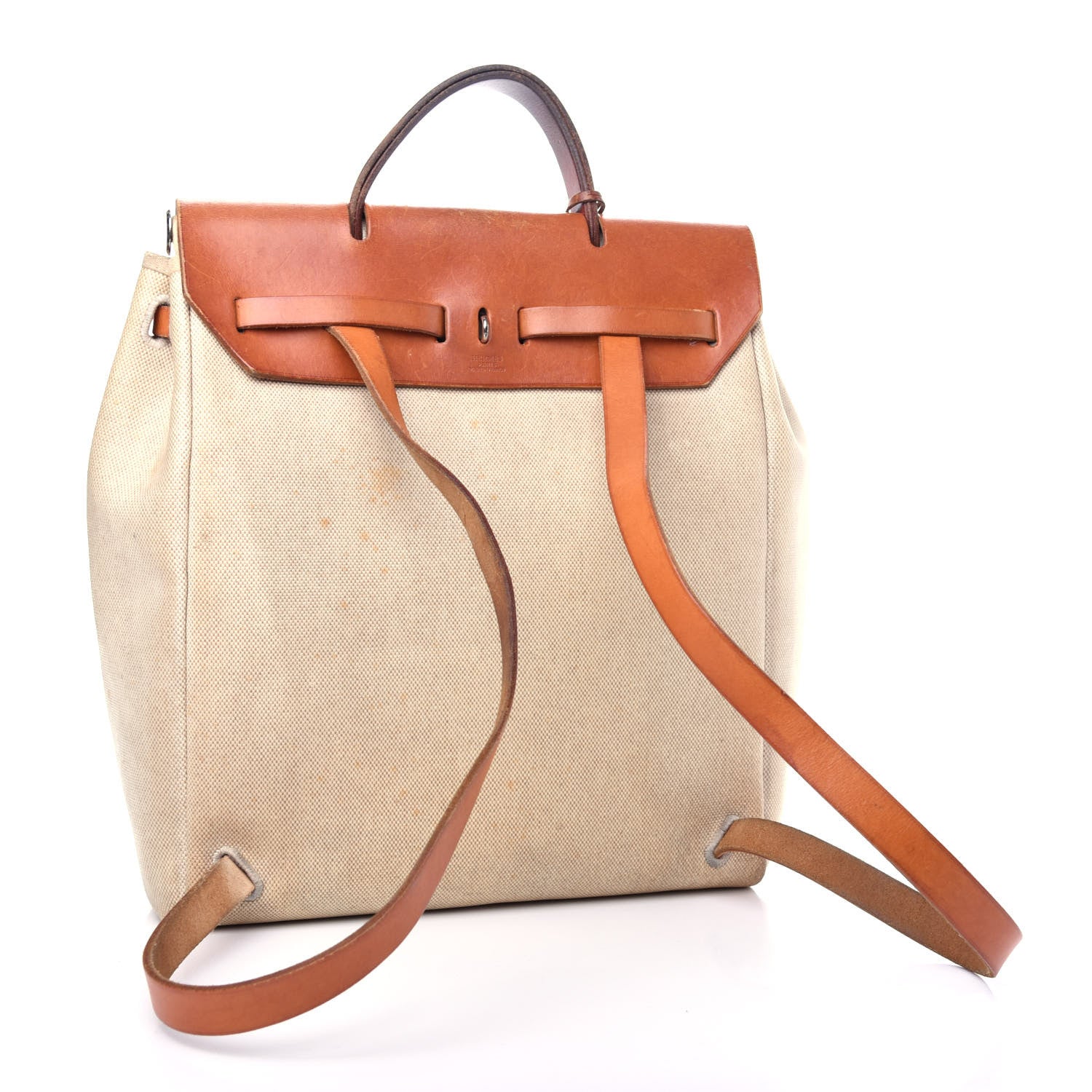 Hermes Toile Vache Calfskin Herbag 30 PM Backpack Natural 3 of 11