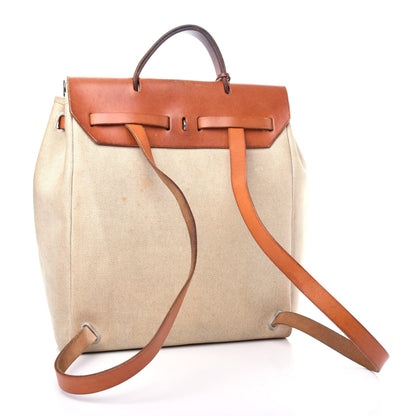 Hermes Toile Vache Calfskin Herbag 30 PM Backpack Natural 3 of 11