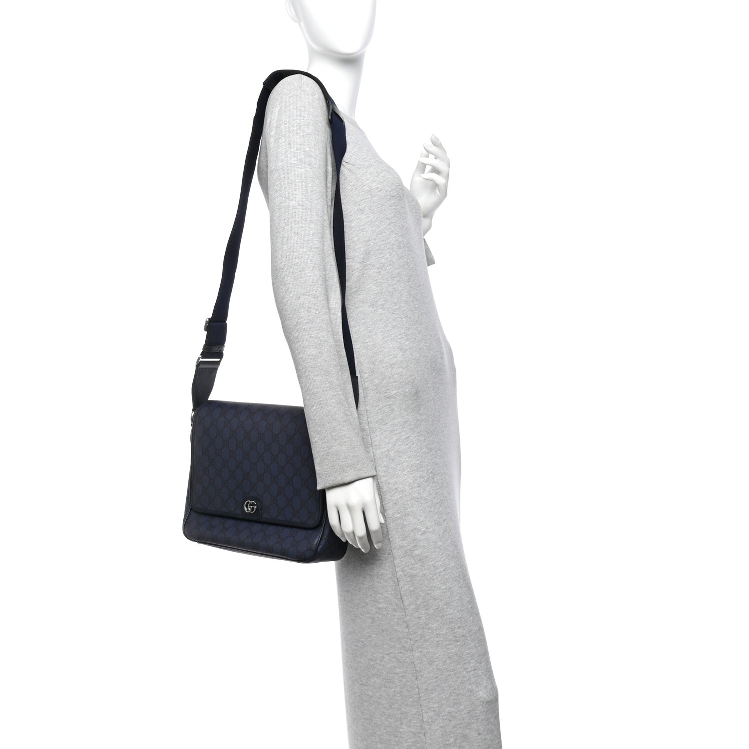 Gucci Tender GG Supreme Monogram Textured Dollar Calfskin Ophidia Messenger Bag Dark Blue 2 of 13