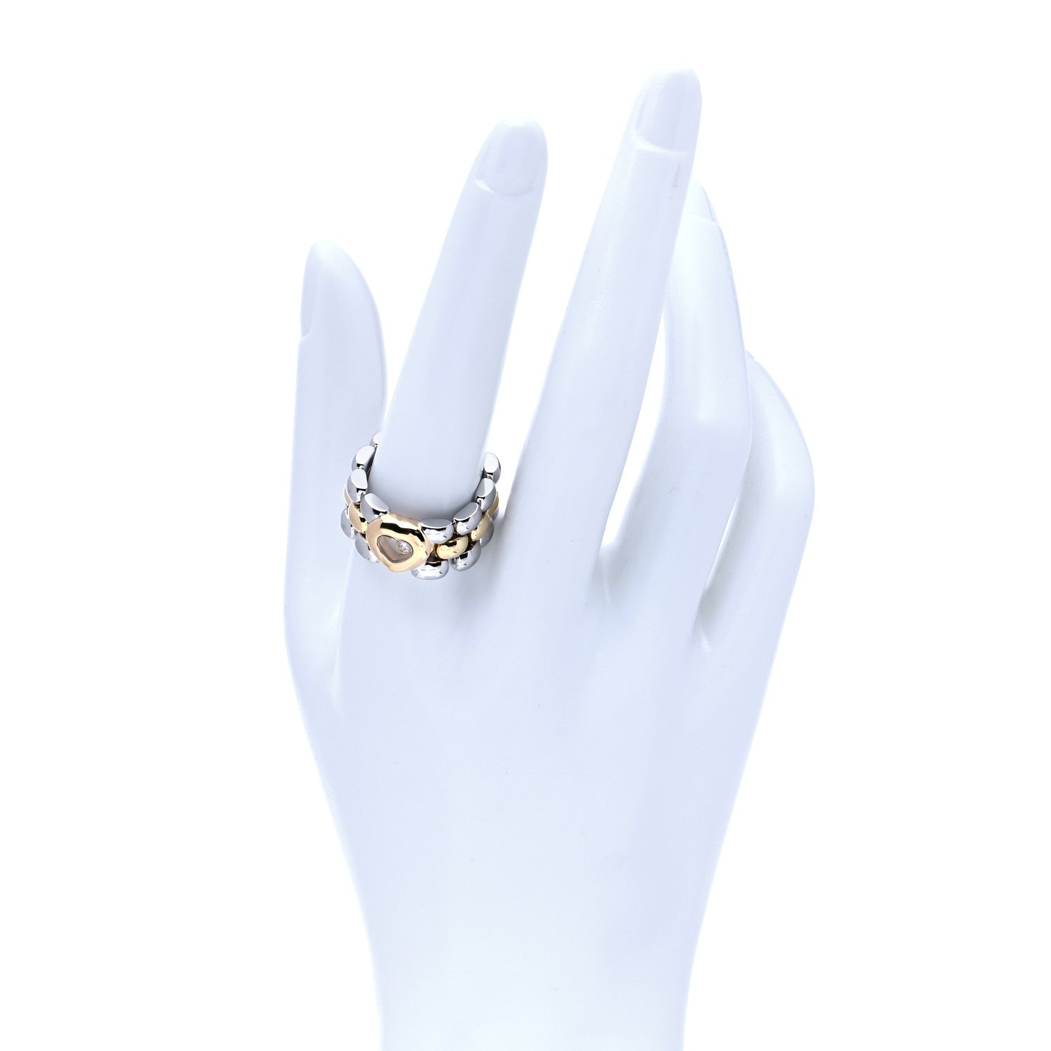 Chopard 18K Yellow Gold Stainless Steel Happy Diamonds Heart Ring 62 10 2 of 5