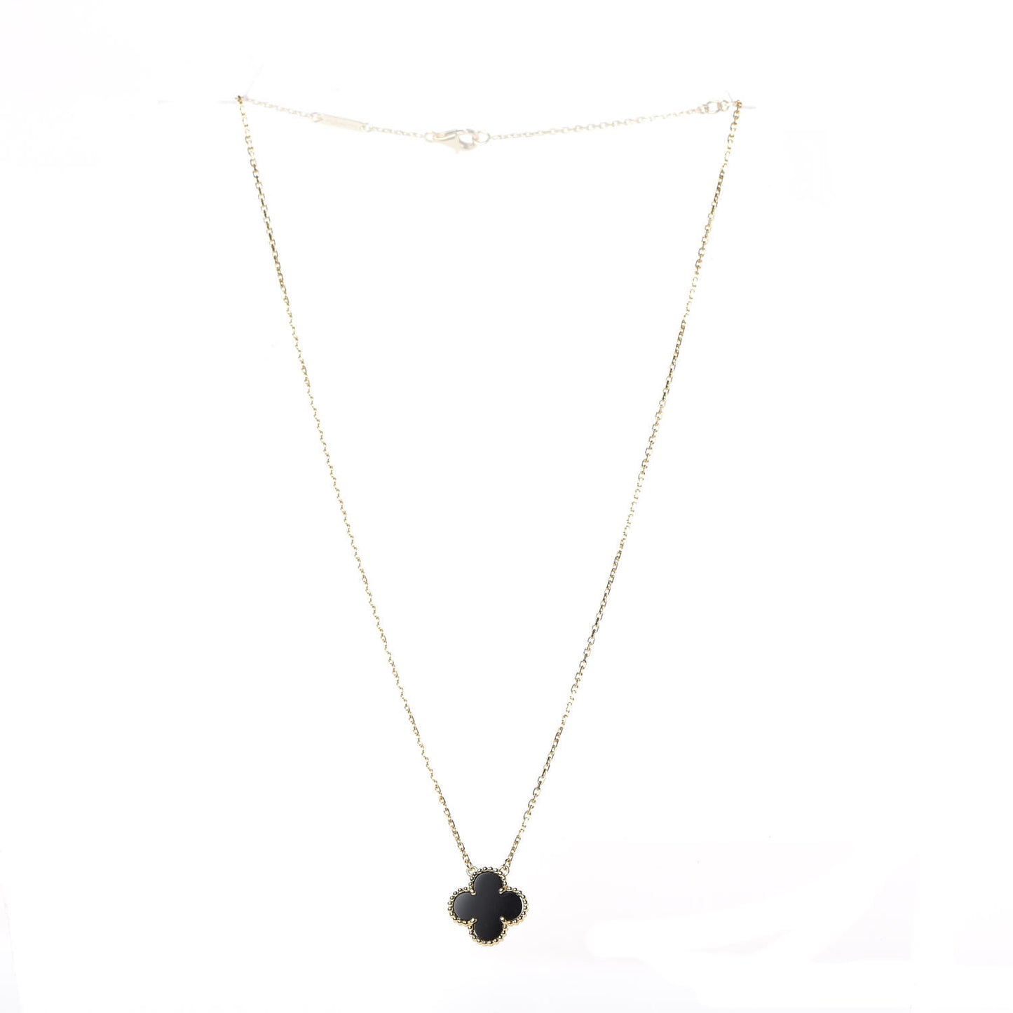 18K Yellow Gold Black Onyx Vintage Alhambra Pendant Necklace