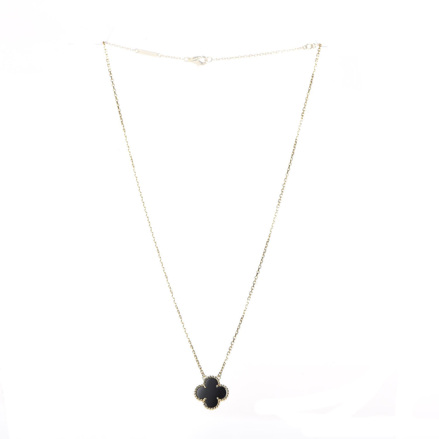 Van Cleef & Arpels 18K Yellow Gold Black Onyx Vintage Alhambra Pendant Necklace 4 of 8