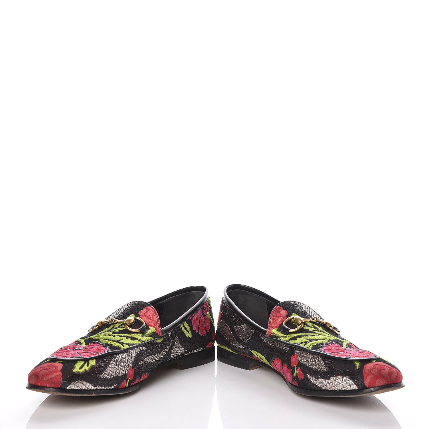 Gucci Floral Jacquard Horsebit Womens Jordaan Loafers 37.5 Multi 6 of 15