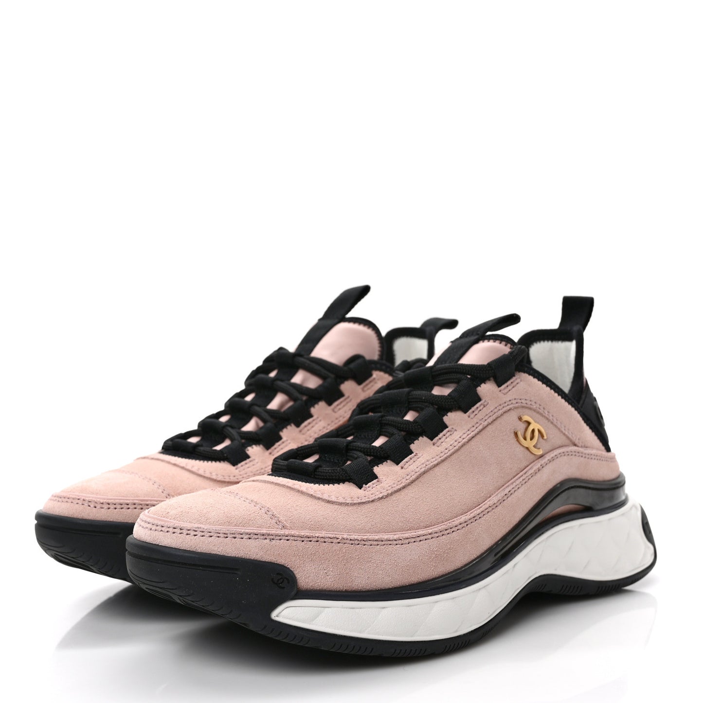 Suede Calfskin Nylon Grosgrain CC Sneakers 37.5 Light Pink