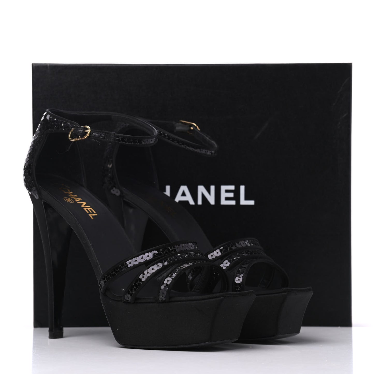 Satin Sequin Platform Pumps 41 Black