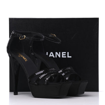 Chanel Satin Sequin Platform Pumps 41 Black 13 of 13