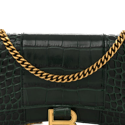 Balenciaga Shiny Calfskin Crocodile Embossed Hourglass Chain Bag Forest Green 8 of 13