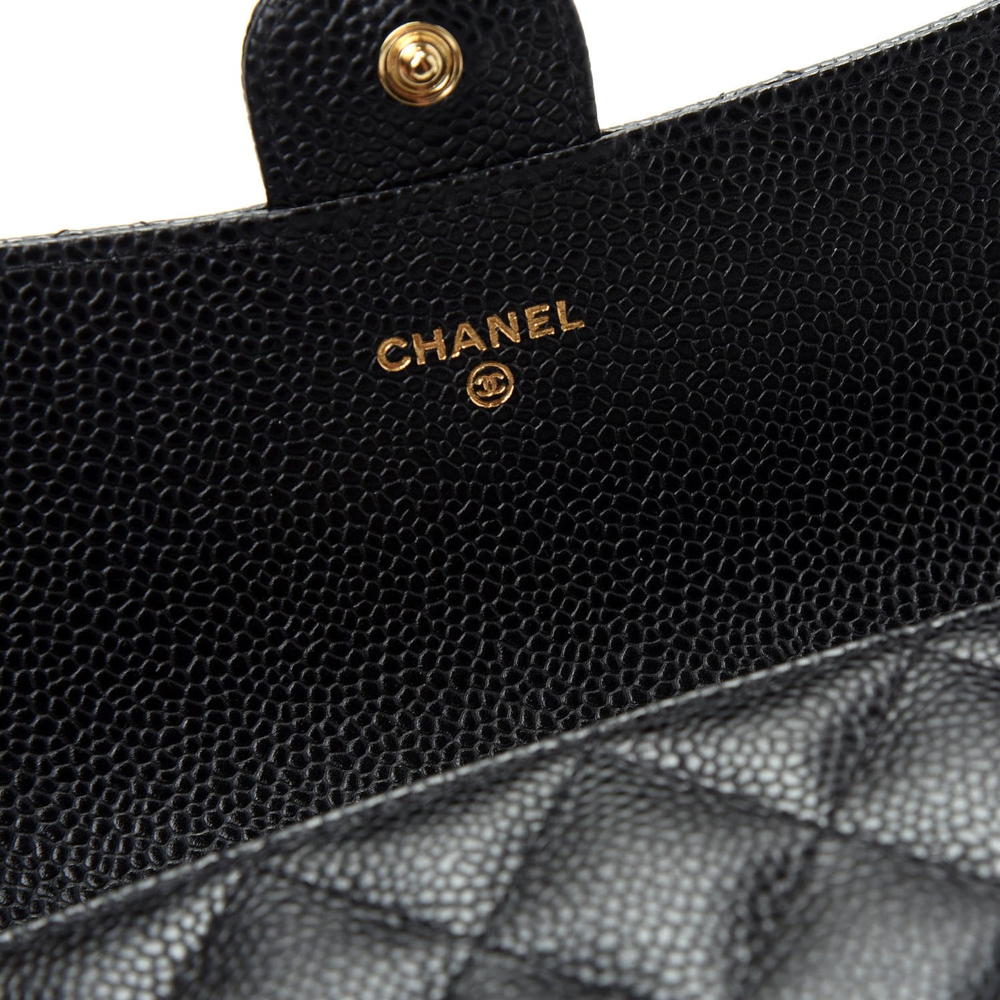 Caviar Quilted Large Gusset Flap Wallet Black