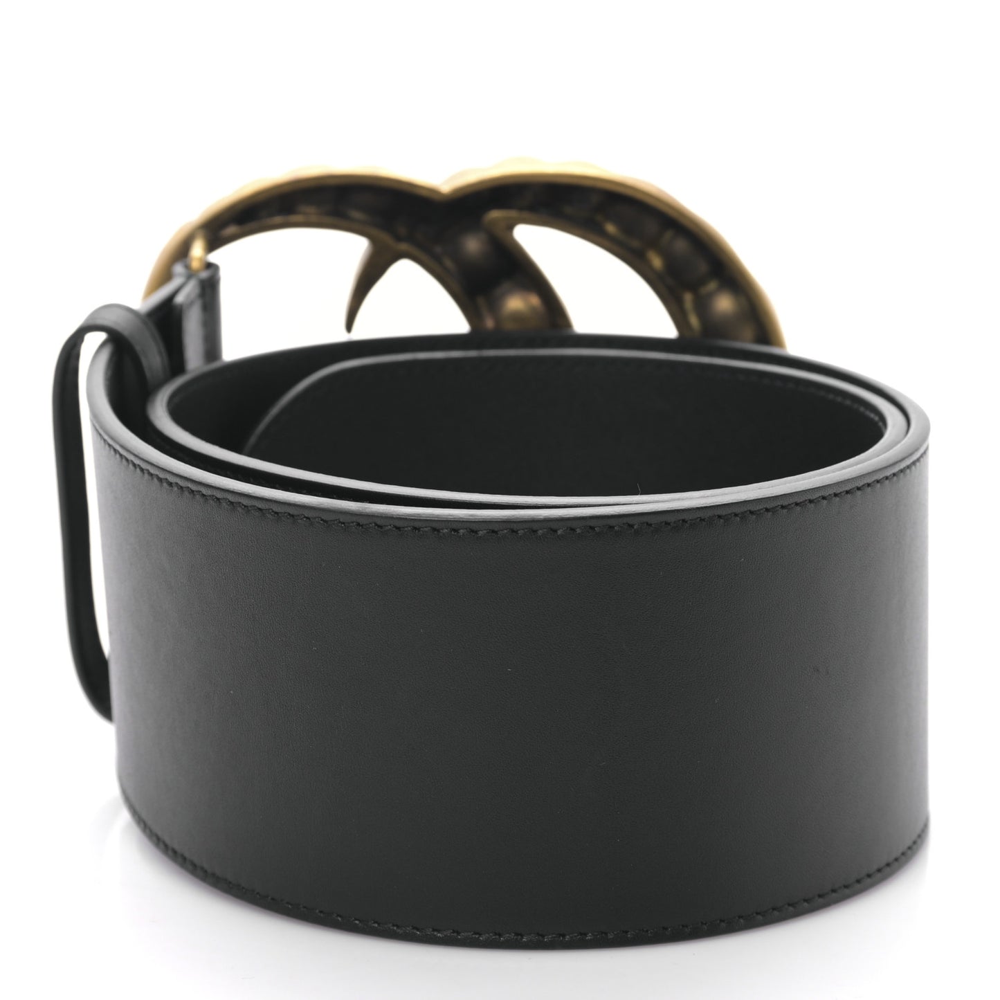 Moon Calfskin Pearl Double G 70mm Belt 75 30 Black Cream