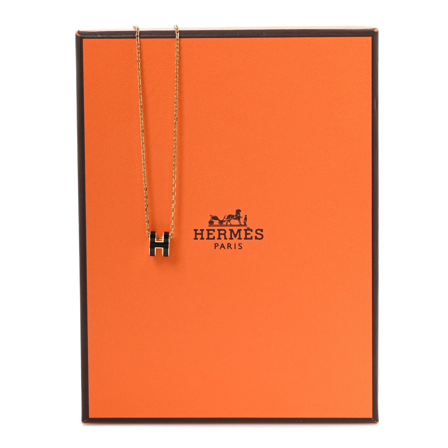 Lacquered Gold Mini Pop H Pendant Necklace Black
