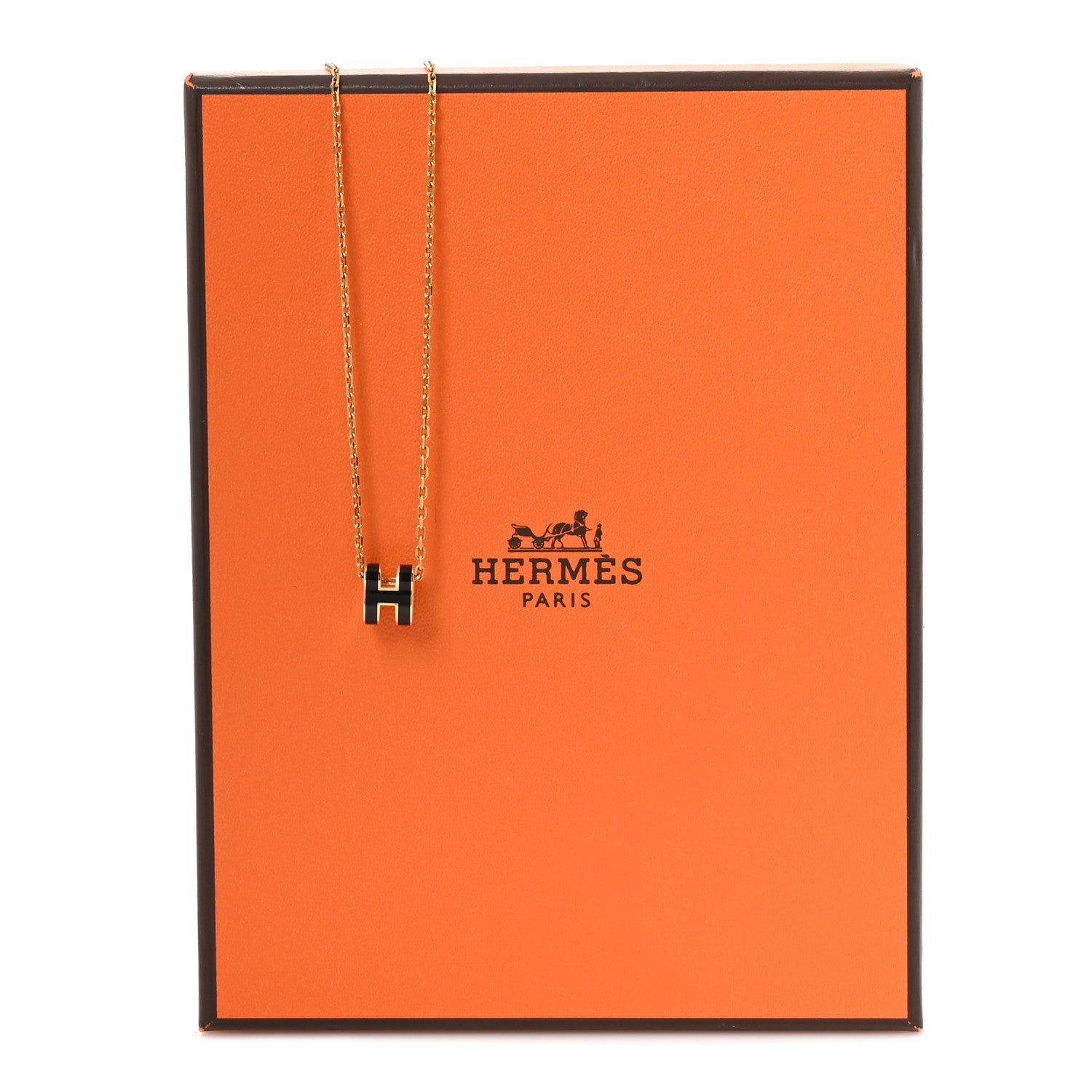 Hermes Lacquered Gold Mini Pop H Pendant Necklace Black 6 of 6