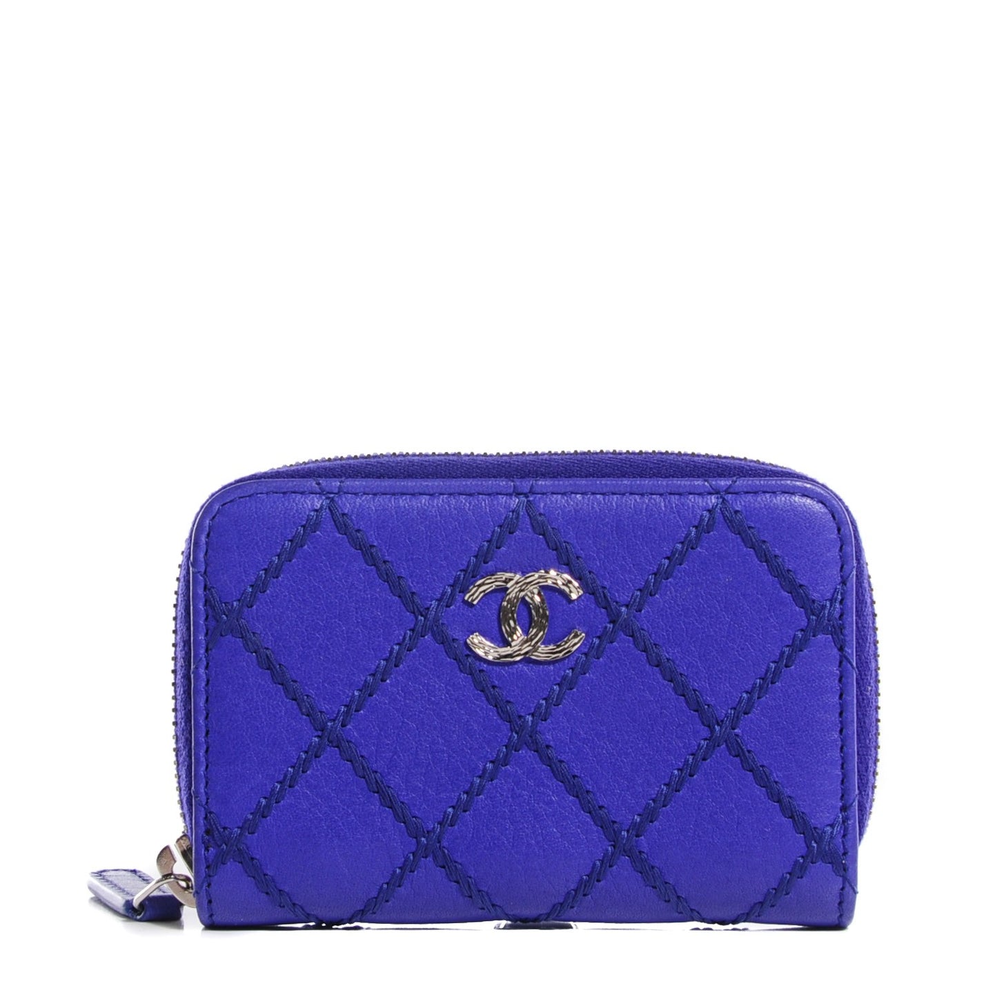 Calfskin Diamond Stitched Coin Purse Blue