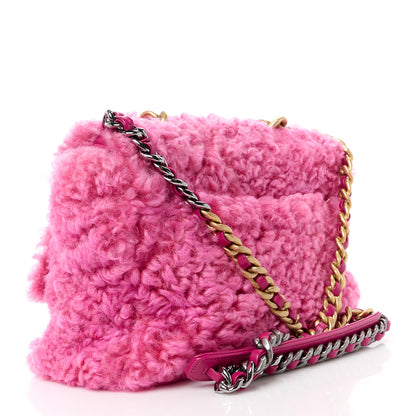 Chanel Shearling Sheepskin Medium Chanel 19 Flap Pink 3 of 10