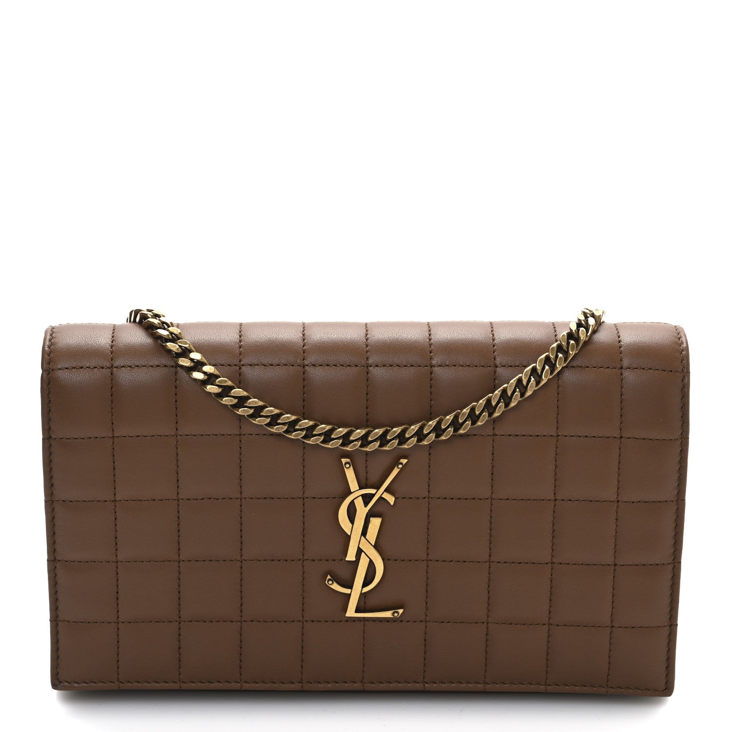 Saint Laurent Lambskin Carre Quilted Cassandre Chain Wallet Brown 1 of 11