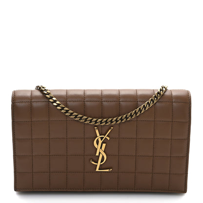 Saint Laurent Lambskin Carre Quilted Cassandre Chain Wallet Brown 1 of 11