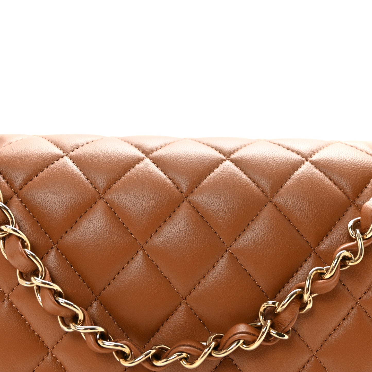 Lambskin Quilted Medium Double Flap Brown