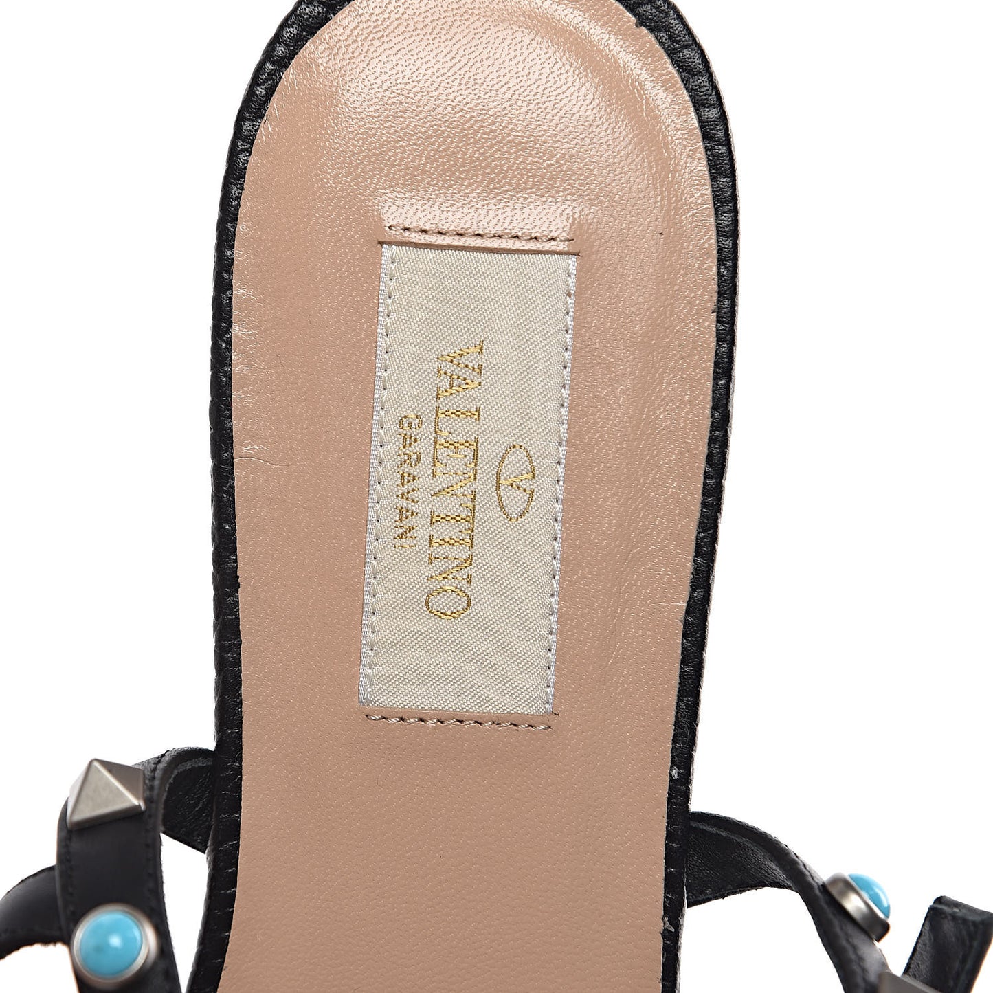 Pebbled Calfskin Rockstud Rolling Ankle Wrap Flat Thong Sandals 39.5 Black