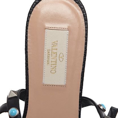 Valentino Garavani Pebbled Calfskin Rockstud Rolling Ankle Wrap Flat Thong Sandals 39.5 Black 7 of 8