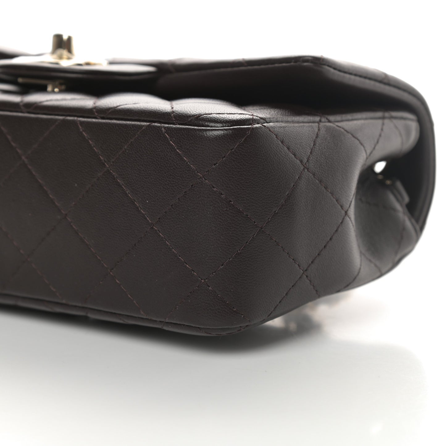 Lambskin Quilted Mini Rectangular Flap Dark Brown