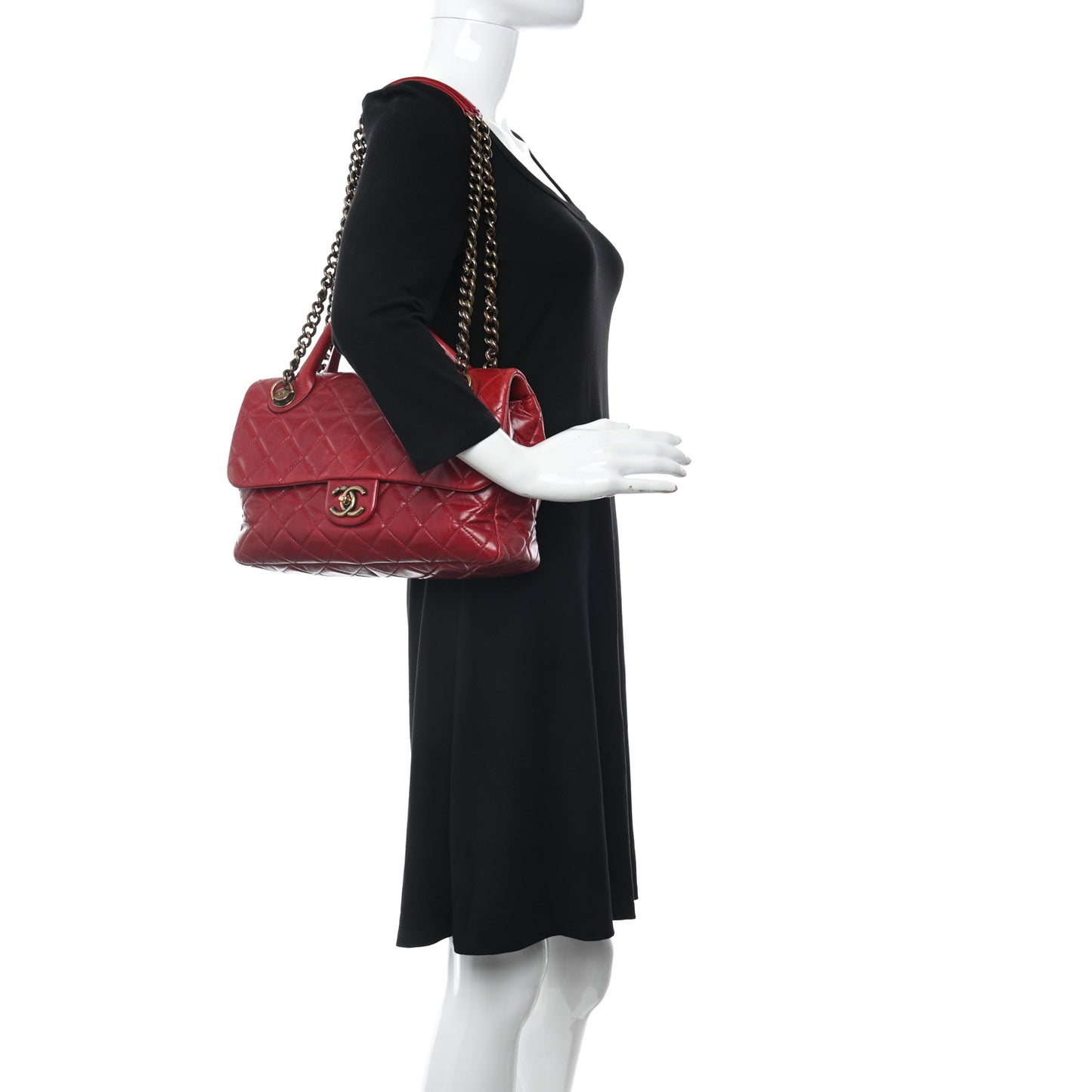 Glazed Calfskin Castle Rock Medium Flap Red