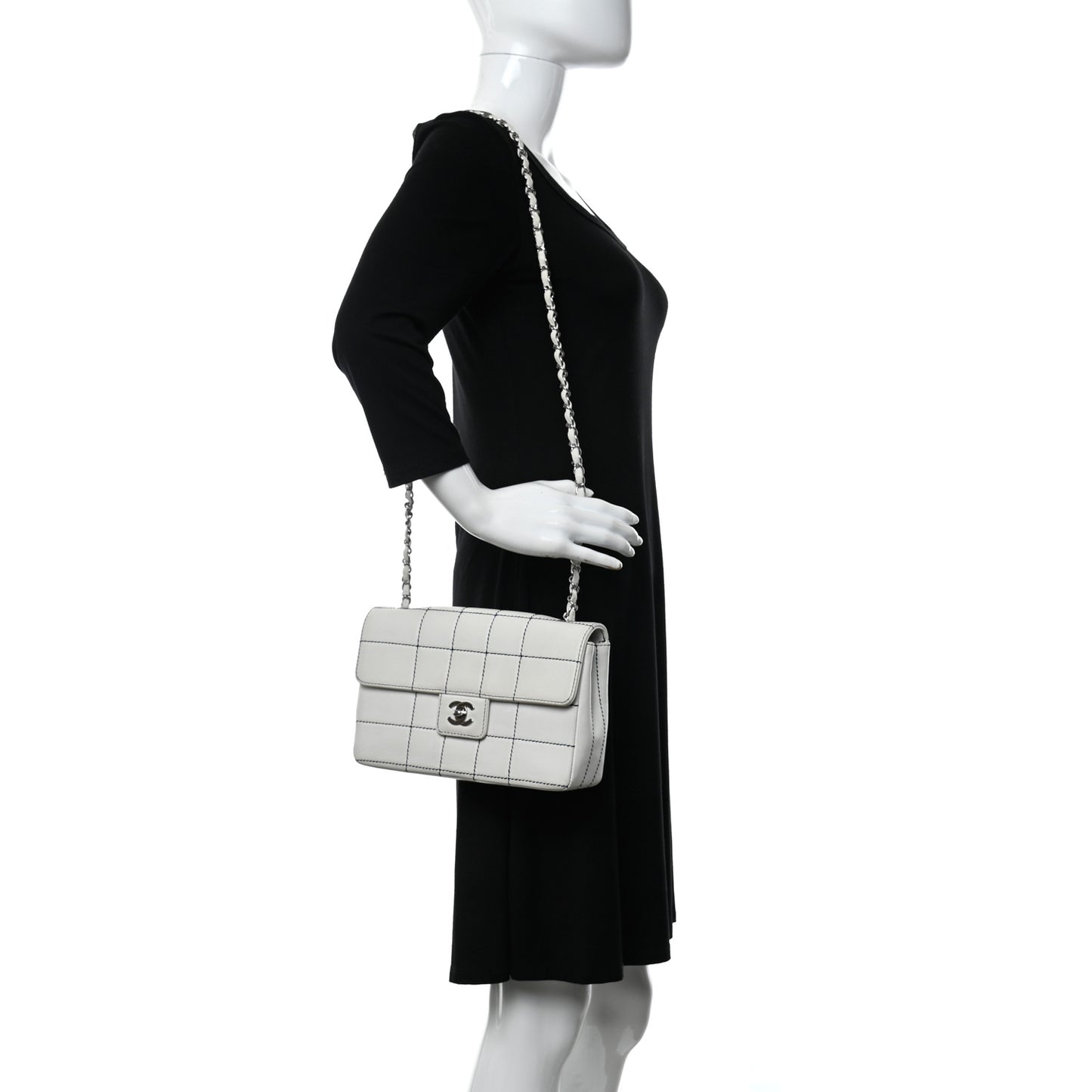 Lambskin Stitched Medium Chocolate Bar Flap White