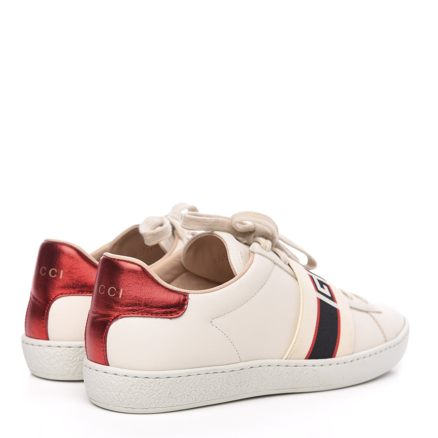 Calfskin Stripe Womens New Ace Sneakers 36 New Mystic White Ecru Red Flame