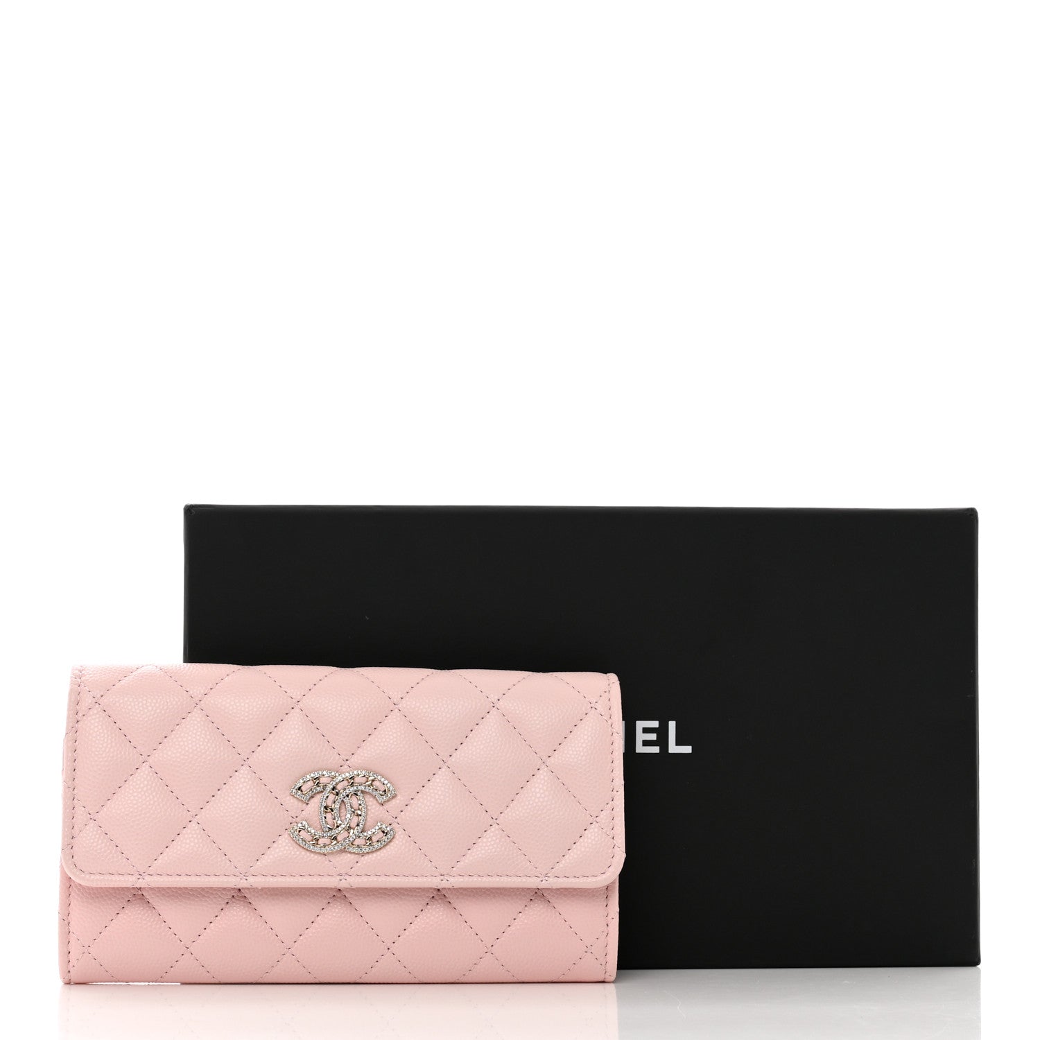 Chanel Caviar Quilted Crystal CC Large Gusset Flap Wallet Pink 9 of 9