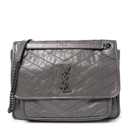 Saint Laurent Crinkled Calfskin Matelasse Monogram Large Niki Chain Satchel Fog 2 of 10