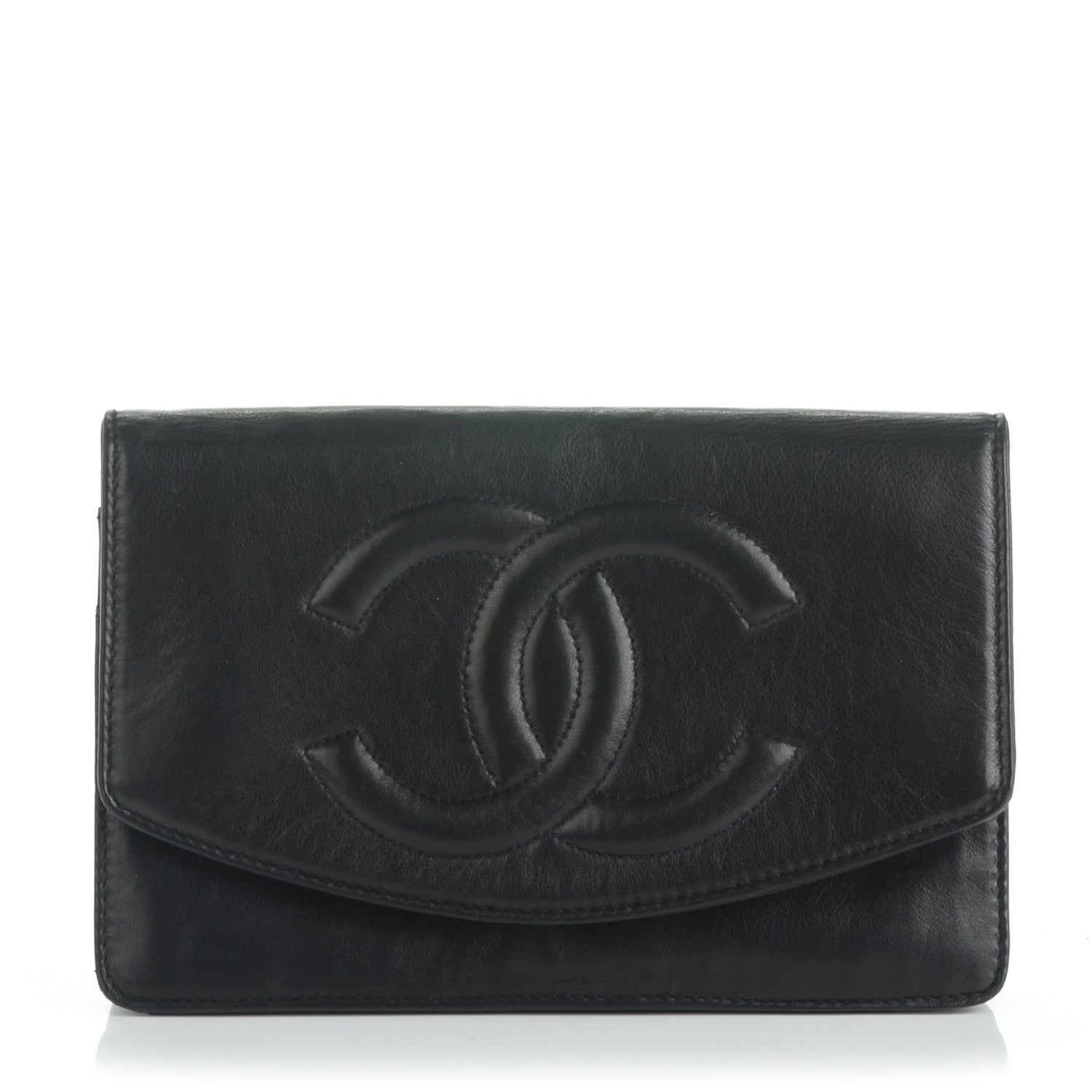 Chanel Lambskin Timeless CC Wallet On Chain WOC Black 1 of 8