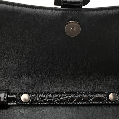 Balenciaga Shiny Calfskin Monochrome Crocodile Embossed Hourglass Chain Bag Black 12 of 13