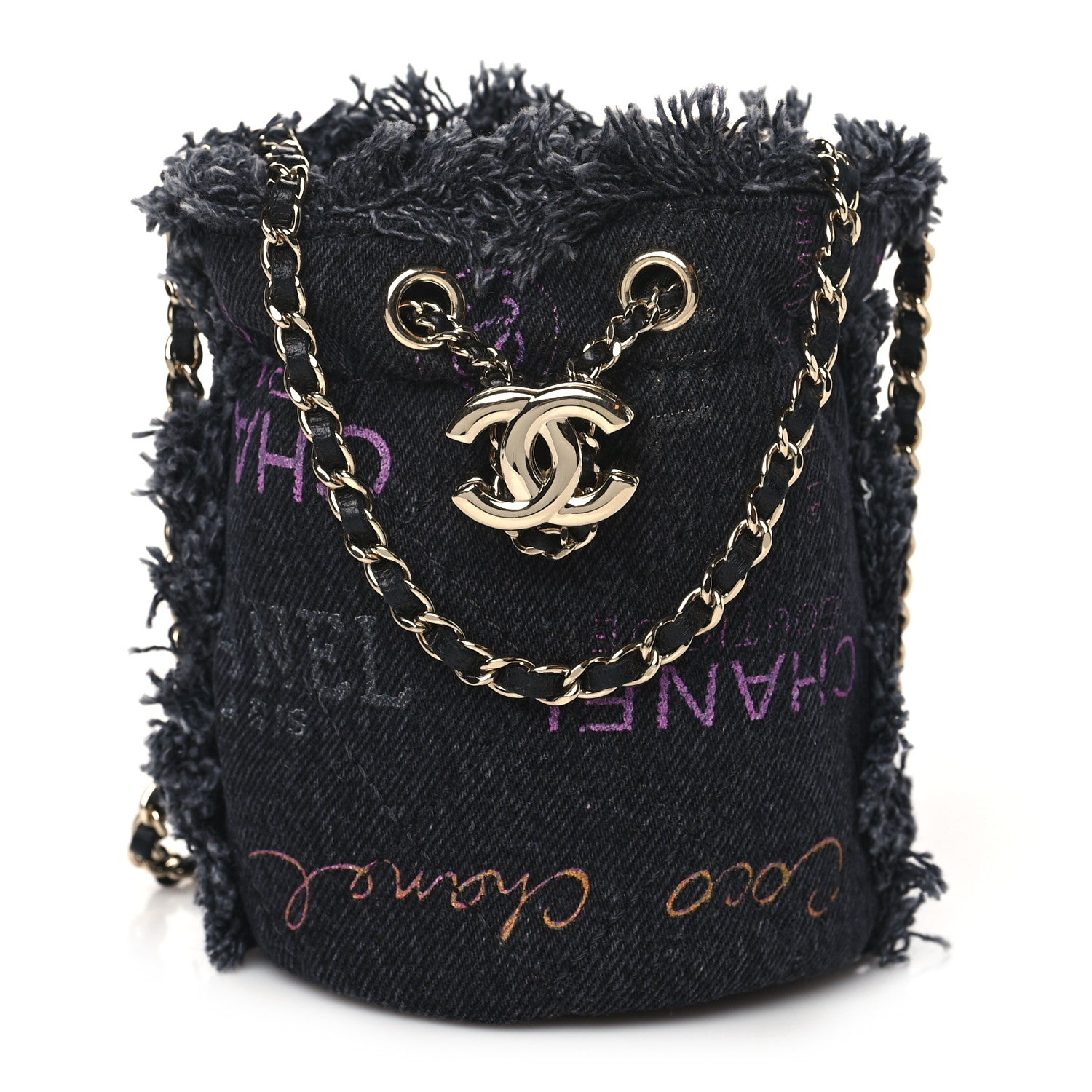 Chanel Denim Quilted Mood Mini Bucket With Chain Black Multicolor 1 of 10