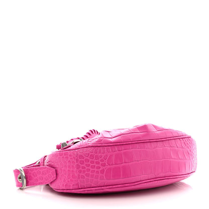 Balenciaga Extra Supple Calfskin Crocodile Embossed XS Le Cagole Shoulder Bag Lipstick Pink 4 of 12