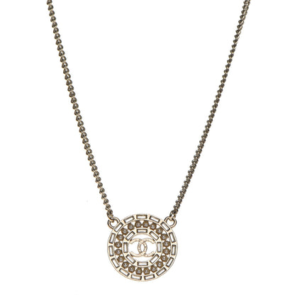 Chanel Crystal Pearl CC Medallion Necklace Light Gold 1 of 5