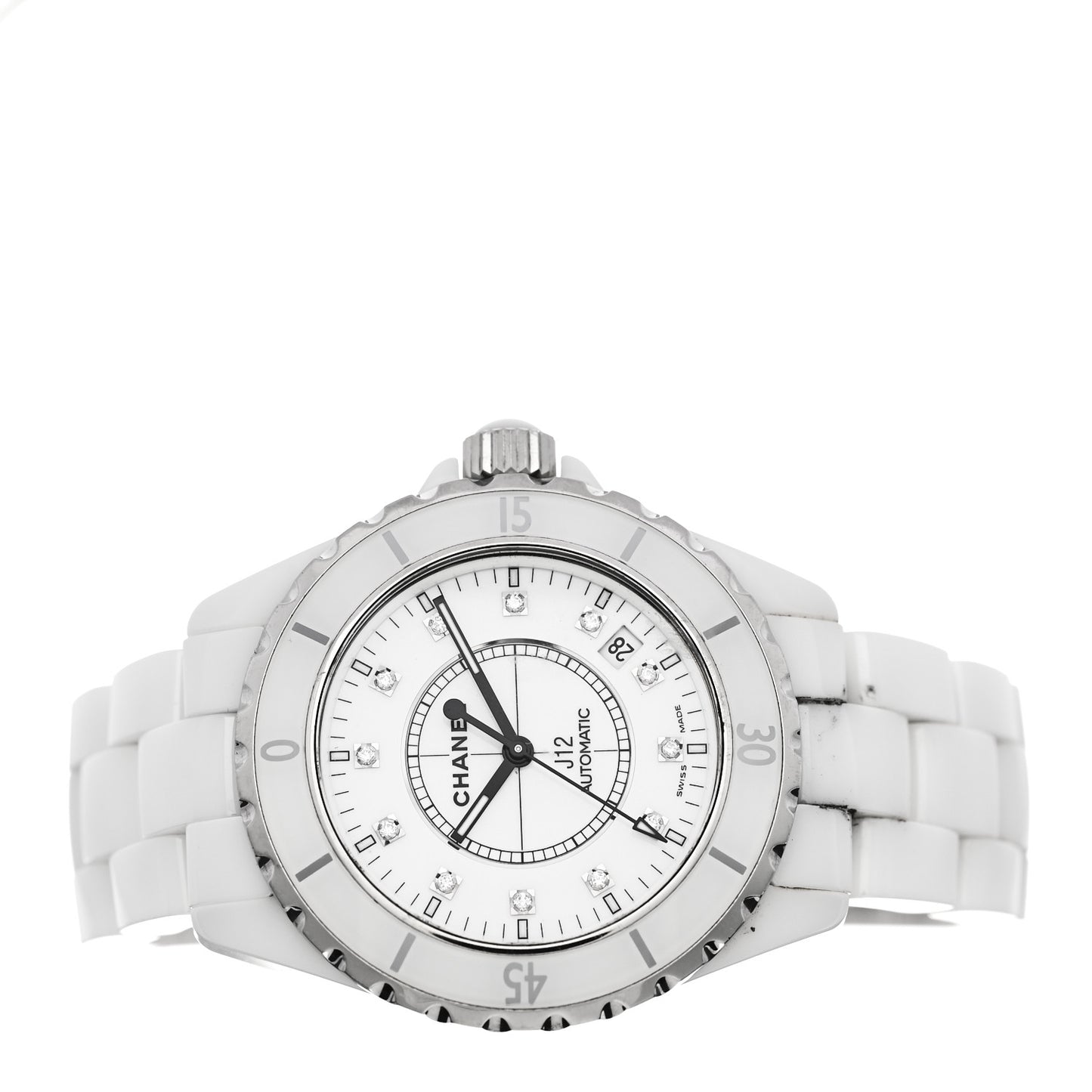 Stainless Steel Ceramic Diamond 38mm J12 Automatic Watch White