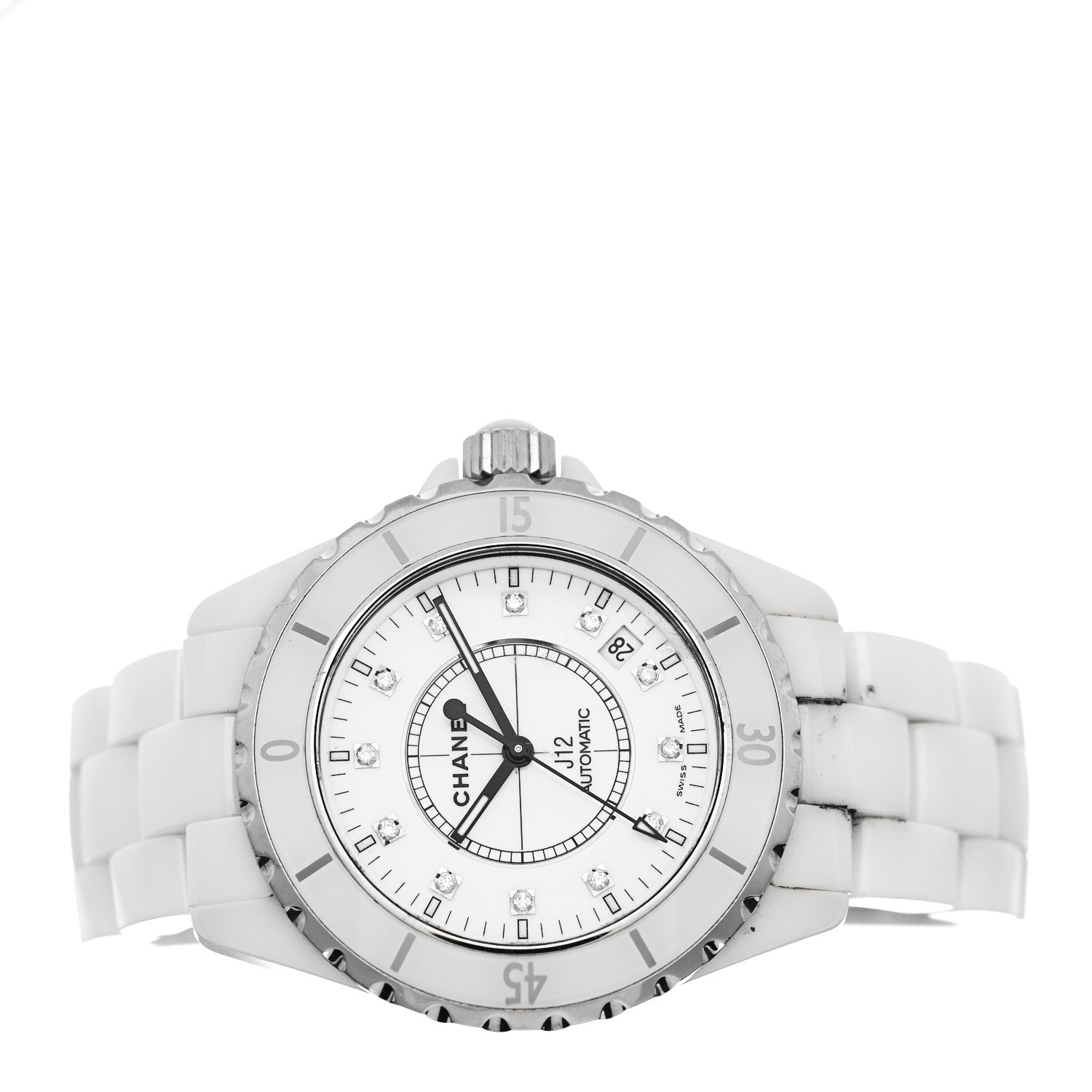 Chanel Stainless Steel Ceramic Diamond 38mm J12 Automatic Watch White 2 of 4