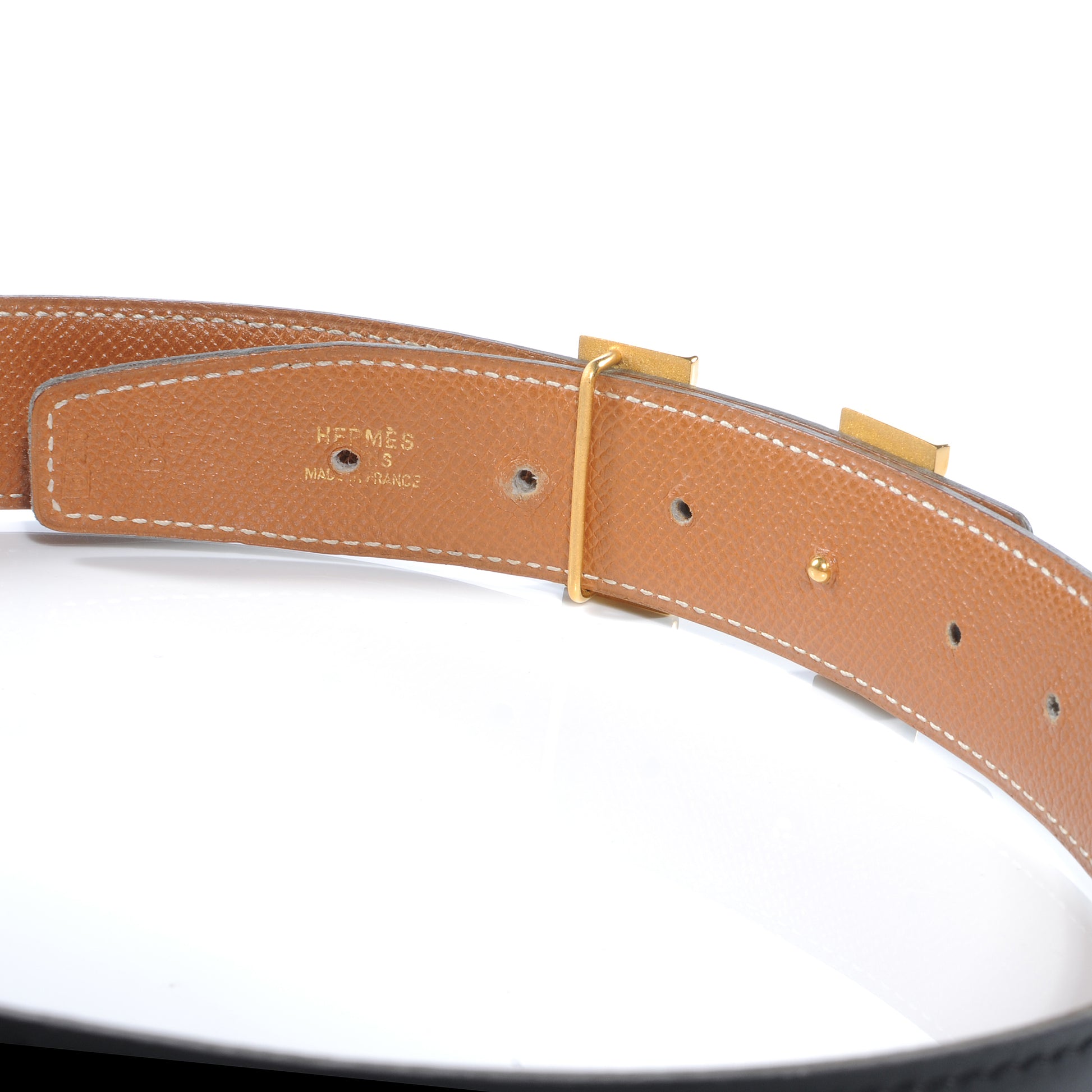 Hermes Box Courchevel 32mm H Belt 65 Black Gold 4 of 7