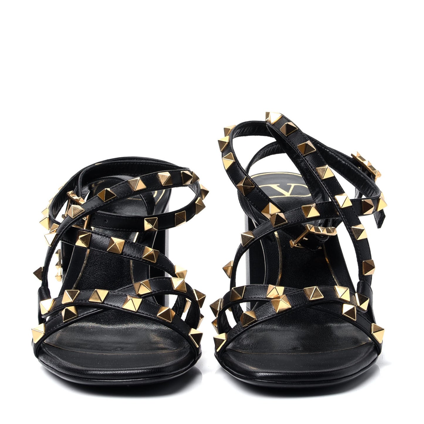Nappa Rockstud Flair Ankle Wrap 80mm Sandals 36.5 Black