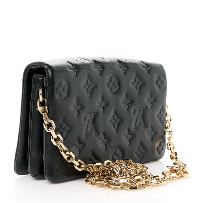 Louis Vuitton Lambskin Embossed Monogram Pochette Coussin Black 3 of 10