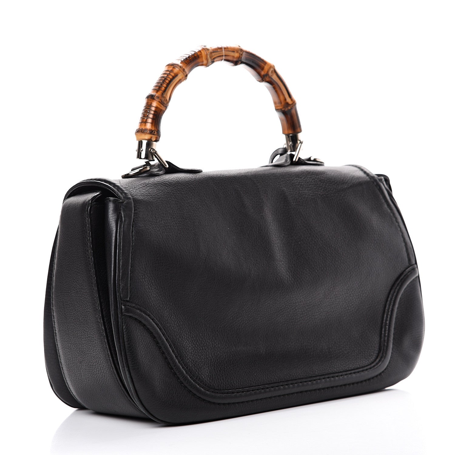 Gucci Calfskin Large New Bamboo Top Handle Bag Black 2 of 16