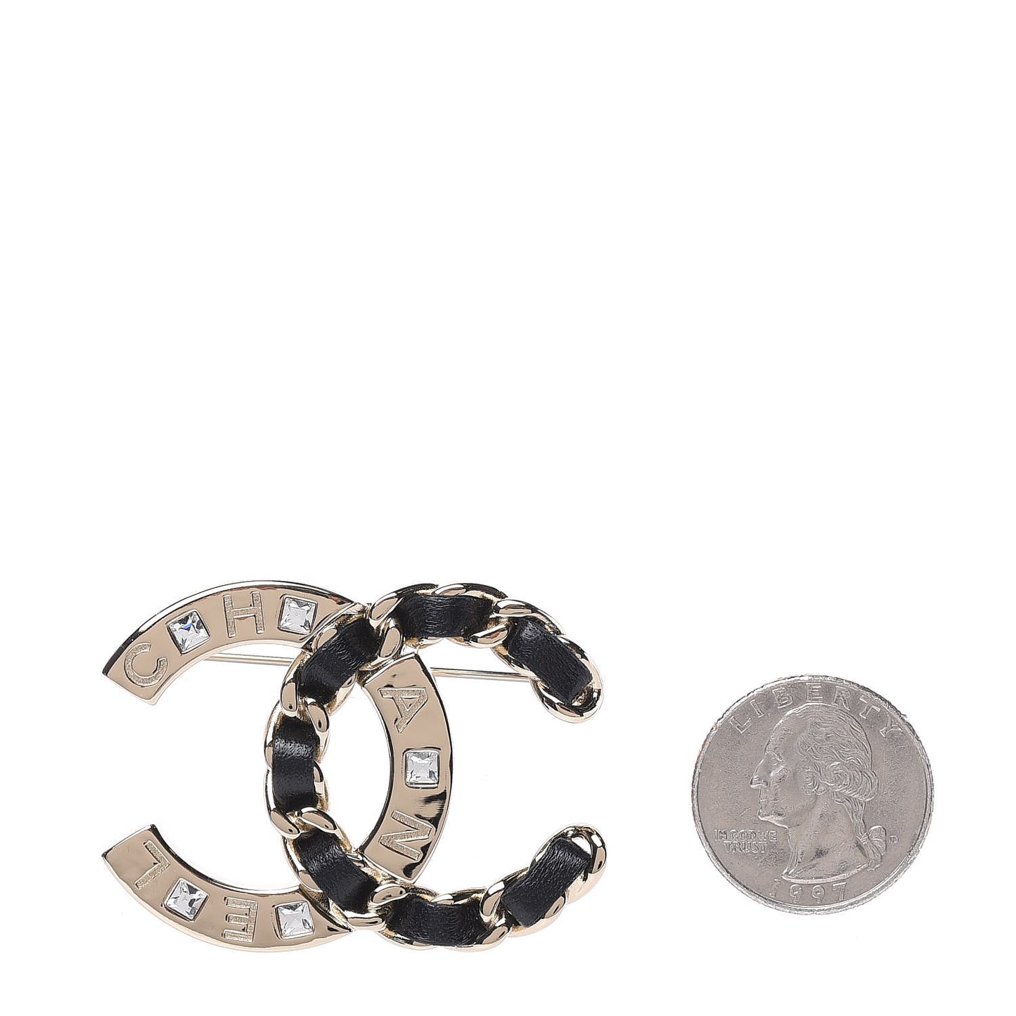 Lambskin Crystal CC Brooch Black Gold