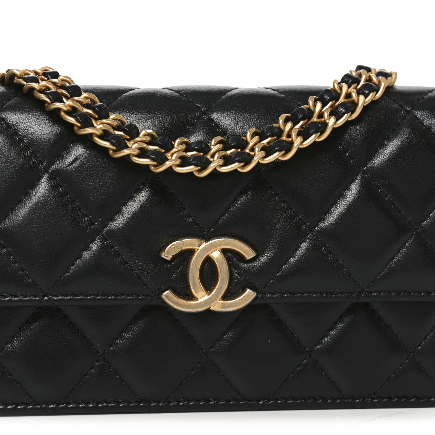 Chanel Lambskin Quilted Double Chain Flap Phone Holder With Chain Black 9 of 11