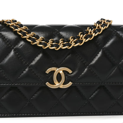 Chanel Lambskin Quilted Double Chain Flap Phone Holder With Chain Black 9 of 11
