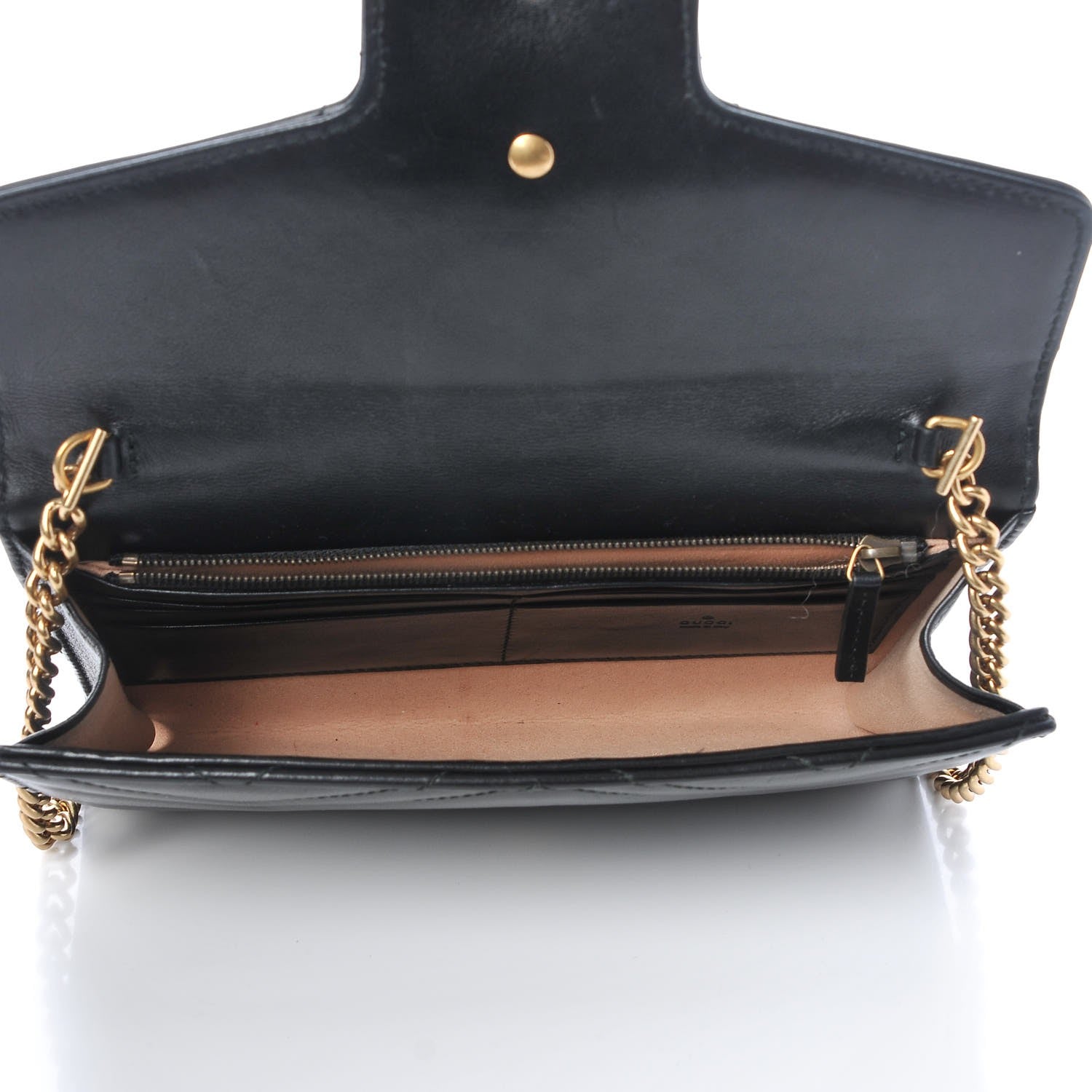 Gucci Calfskin Matelasse Mini GG Marmont Chain Wallet Black 5 of 9