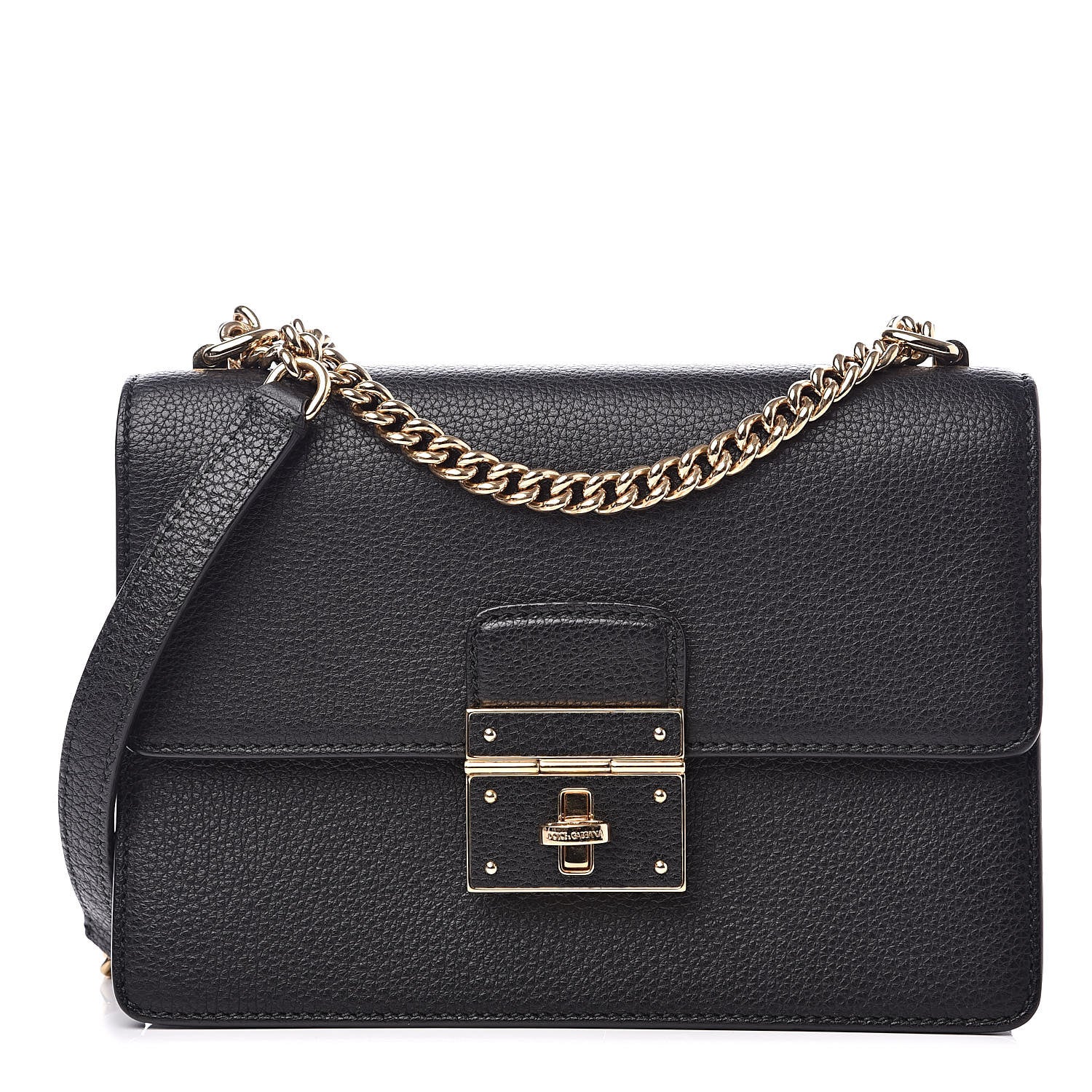 Dolce & Gabbana Grained Calfskin Rosalia Shoulder Bag Black 1 of 9